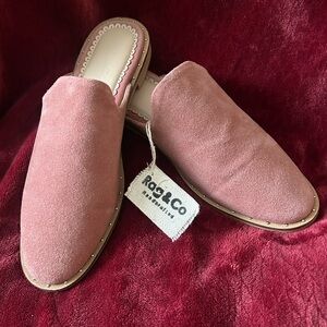 RAG & CO LIA DUSTY PINK HANDCRAFTED SUEDE MULES